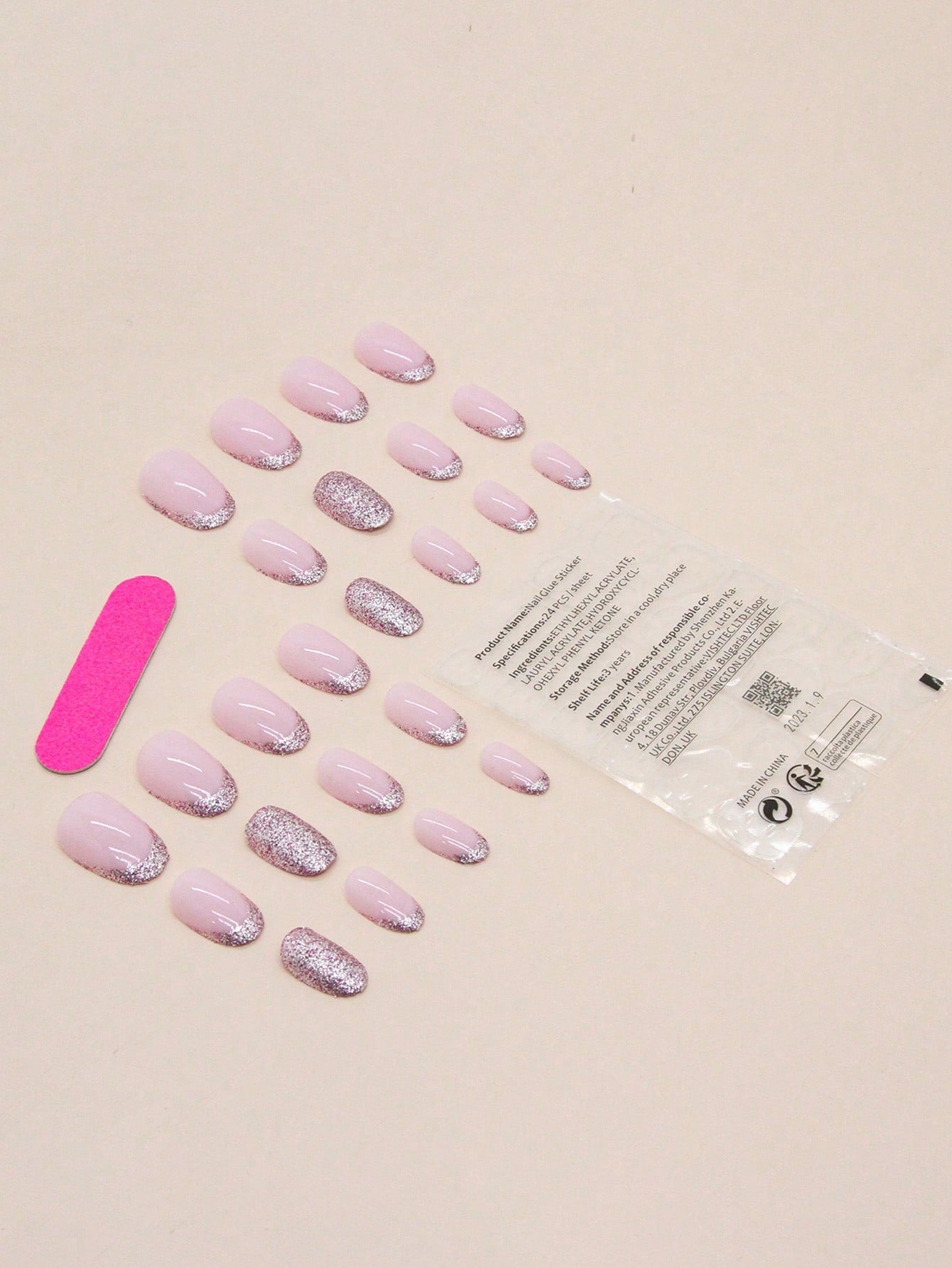 Almon Nails Bling French Nails Nude Press-On Nails