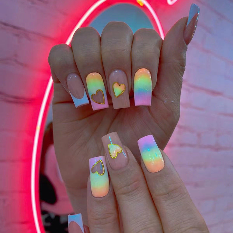 Love Rainbow French Press On Nails