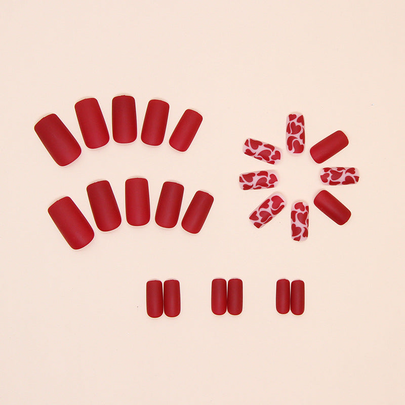 Frosted Red Heart Press On Nails