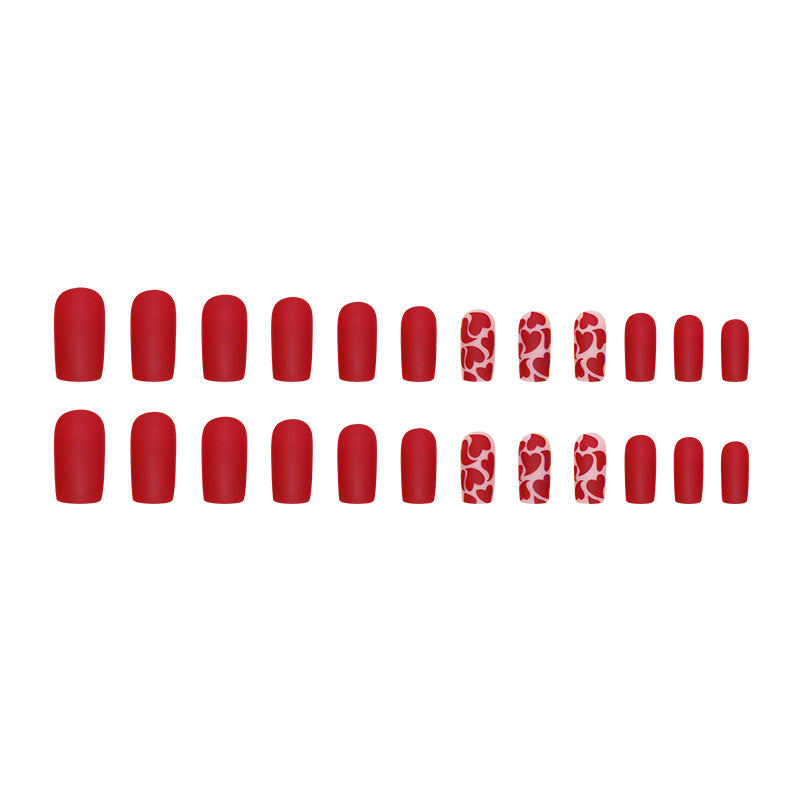 Frosted Red Heart Press On Nails