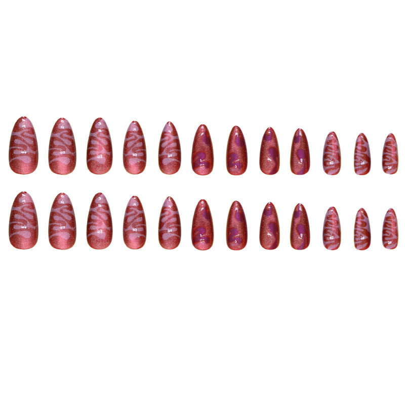 Red Wavy Cat Eye Press On Nails