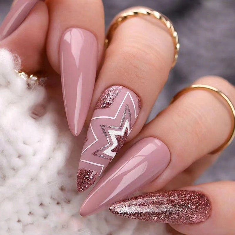 Nude Glitter Stars Press On Nails