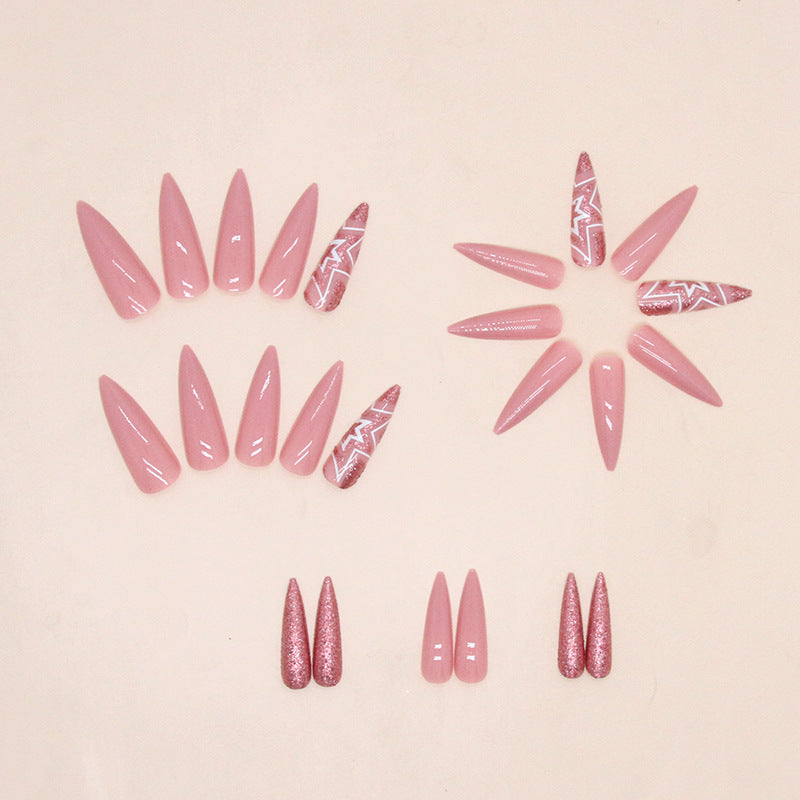 Nude Glitter Stars Press On Nails
