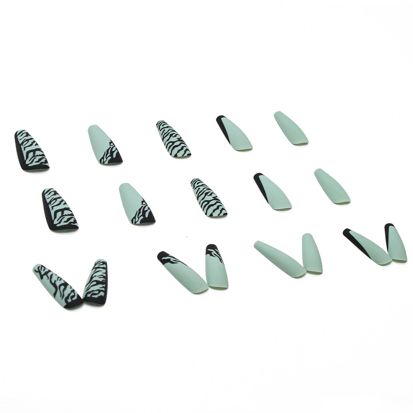 Matte Light Green Black Ripple Press On Nails