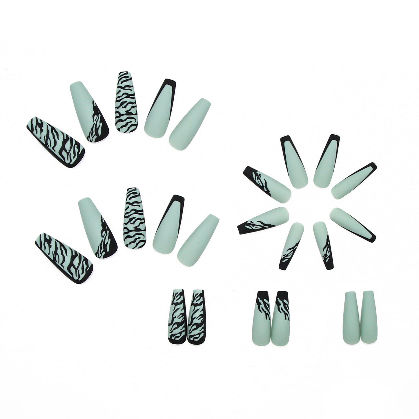 Matte Light Green Black Ripple Press On Nails