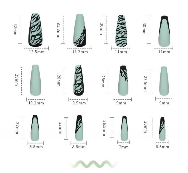 Matte Light Green Black Ripple Press On Nails