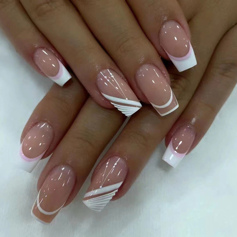 French Nails Long Square Nails White Press-on Nails