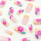 Square Nails French Nails Flower Press-On Nails