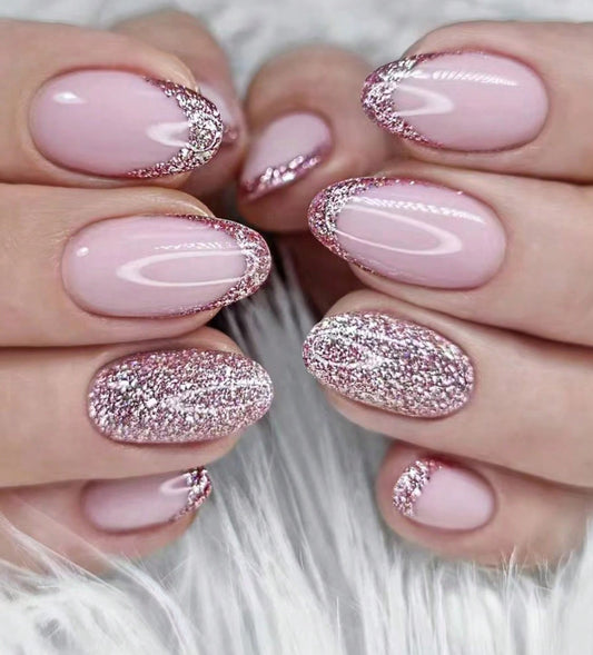 Almon Nails Bling French Nails Nude Press-On Nails