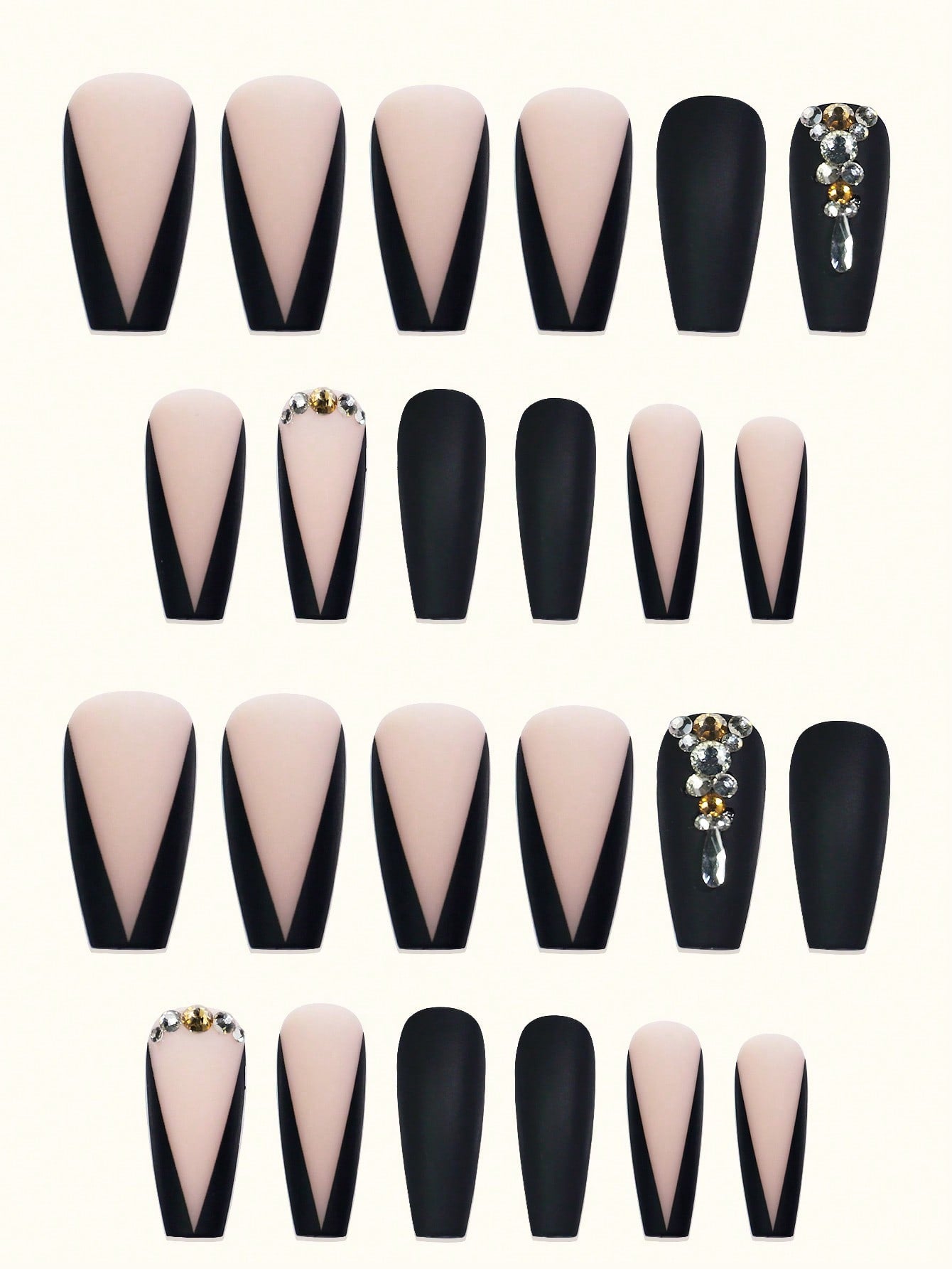 Black Nails Long Coffin Nails Diamond Press On Nails