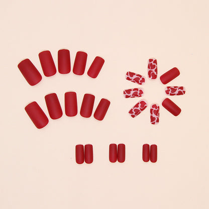 Frosted Red Heart Press On Nails