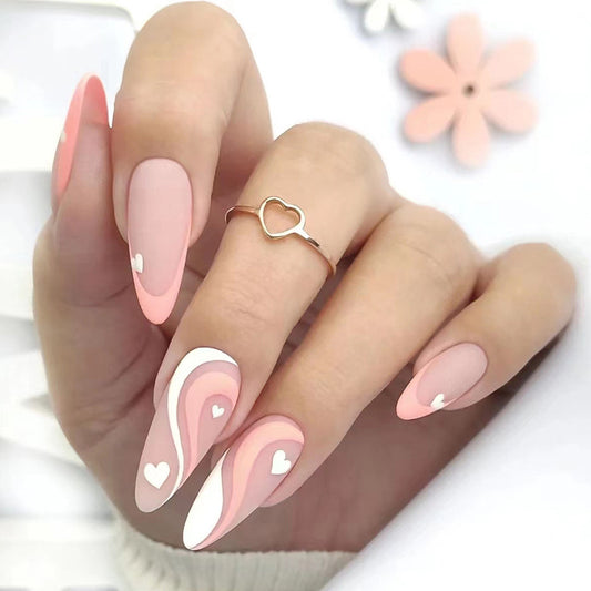 Frosted Heart Ripple French Press On Nails
