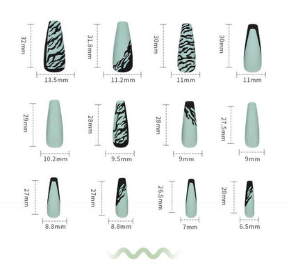 Matte Light Green Black Ripple Press On Nails