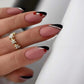 Almomd French Nails with Diamond Heart Nude Black Press On Nails