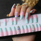 Blue Pink Ombre Fake Nails with Crystal Design