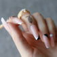 Nude Black French Fake Nails Long Coffin Nails