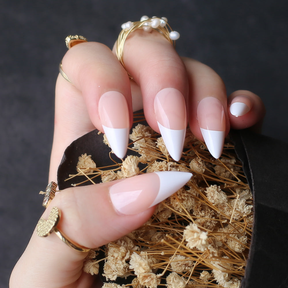 French Nails Long Stiletto Nails Nude Press On Nails