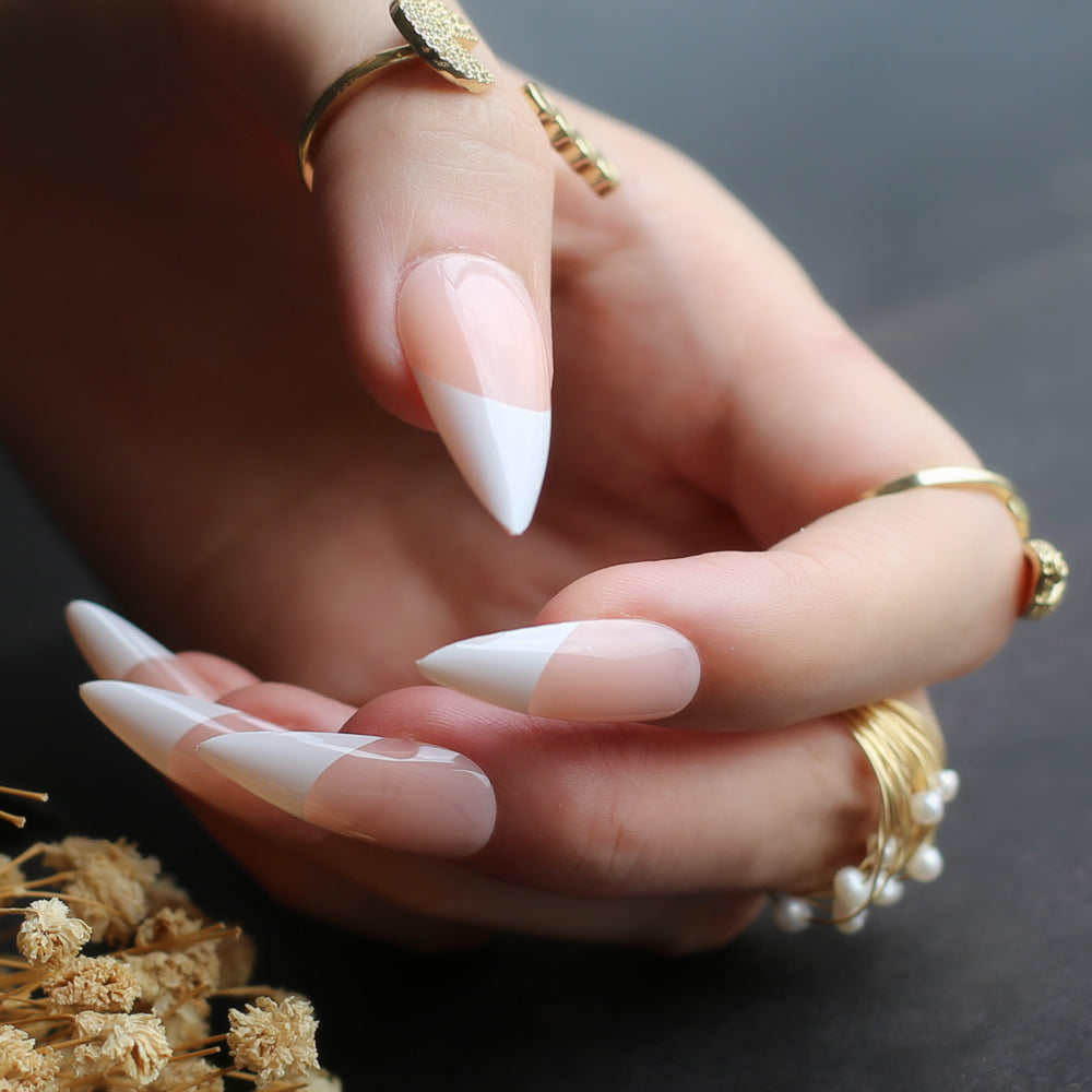 French Nails Long Stiletto Nails Nude Press On Nails