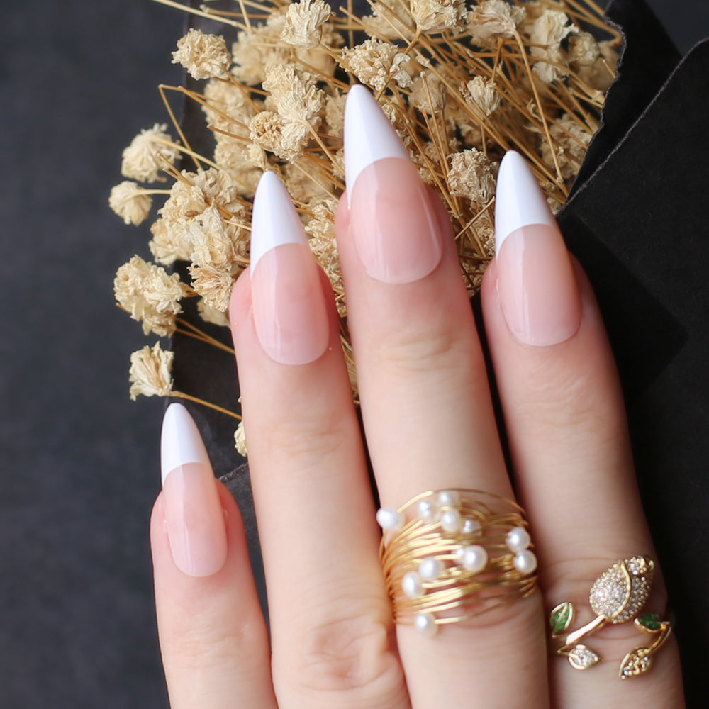 French Nails Long Stiletto Nails Nude Press On Nails