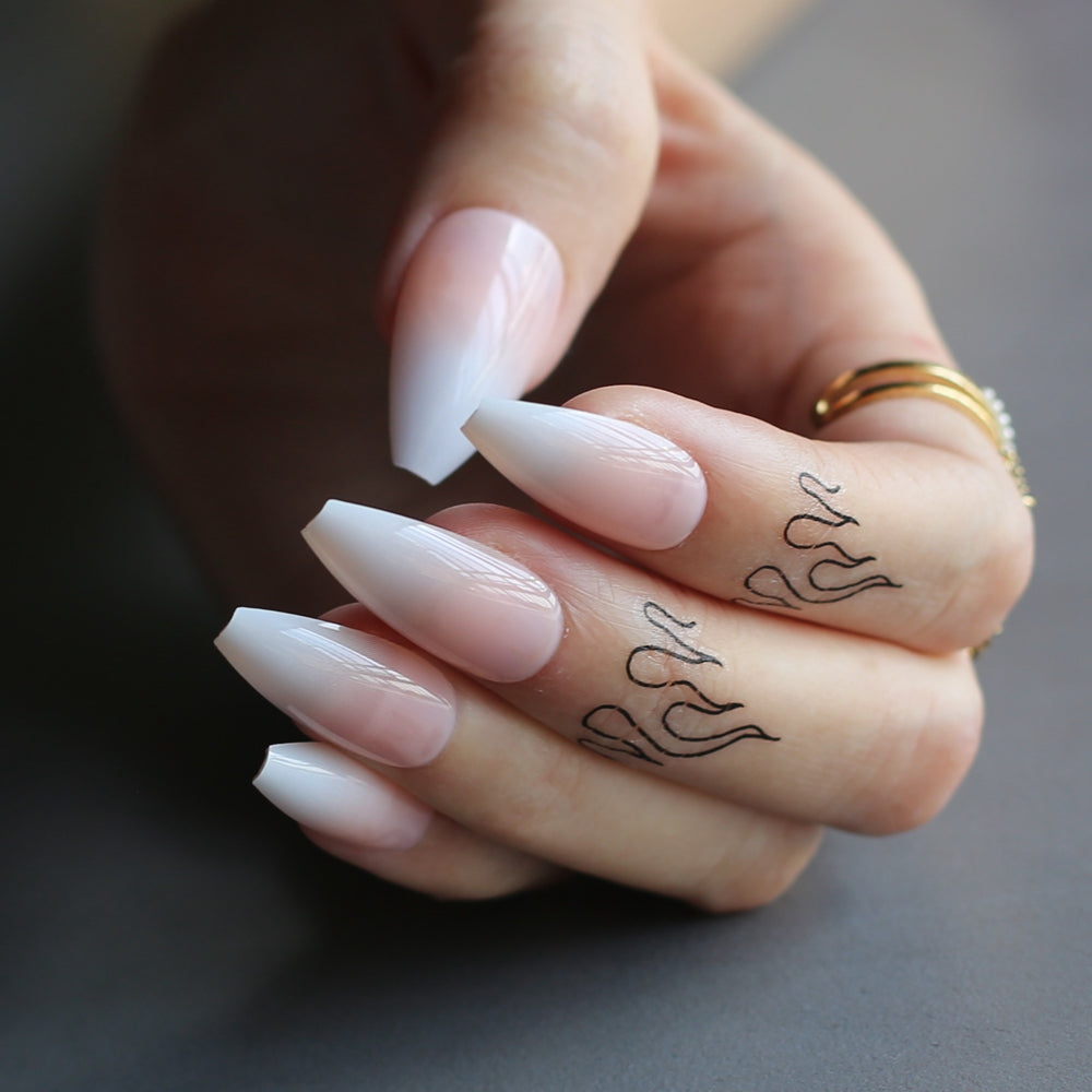 Nude Ombre Nails Long Coffin French Nails