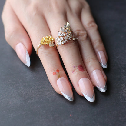Glitter V French Nails Classic Almond Fake Nails
