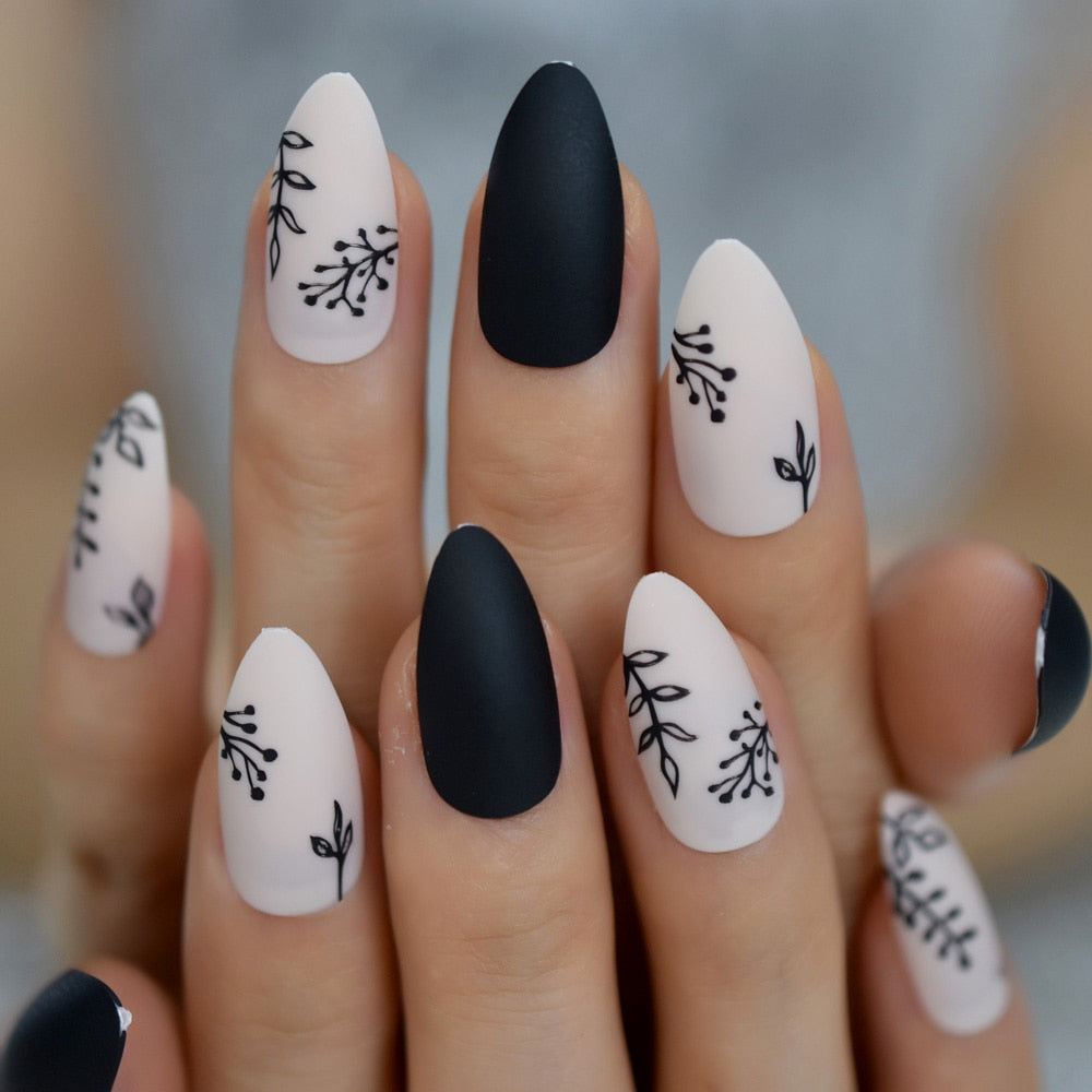 Almond Nails Black Ferns Press On Nails