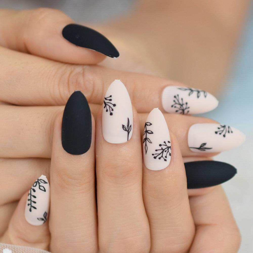 Almond Nails Black Ferns Press On Nails