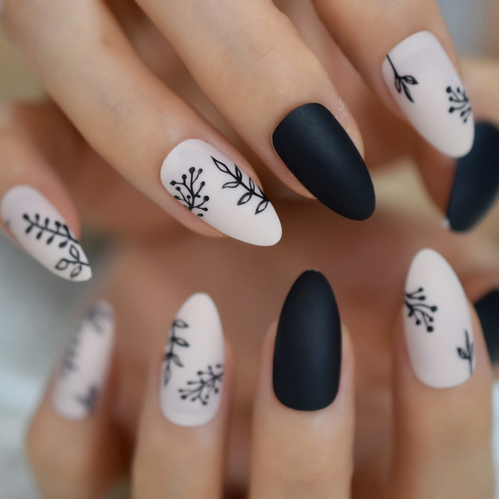 Almond Nails Black Ferns Press On Nails