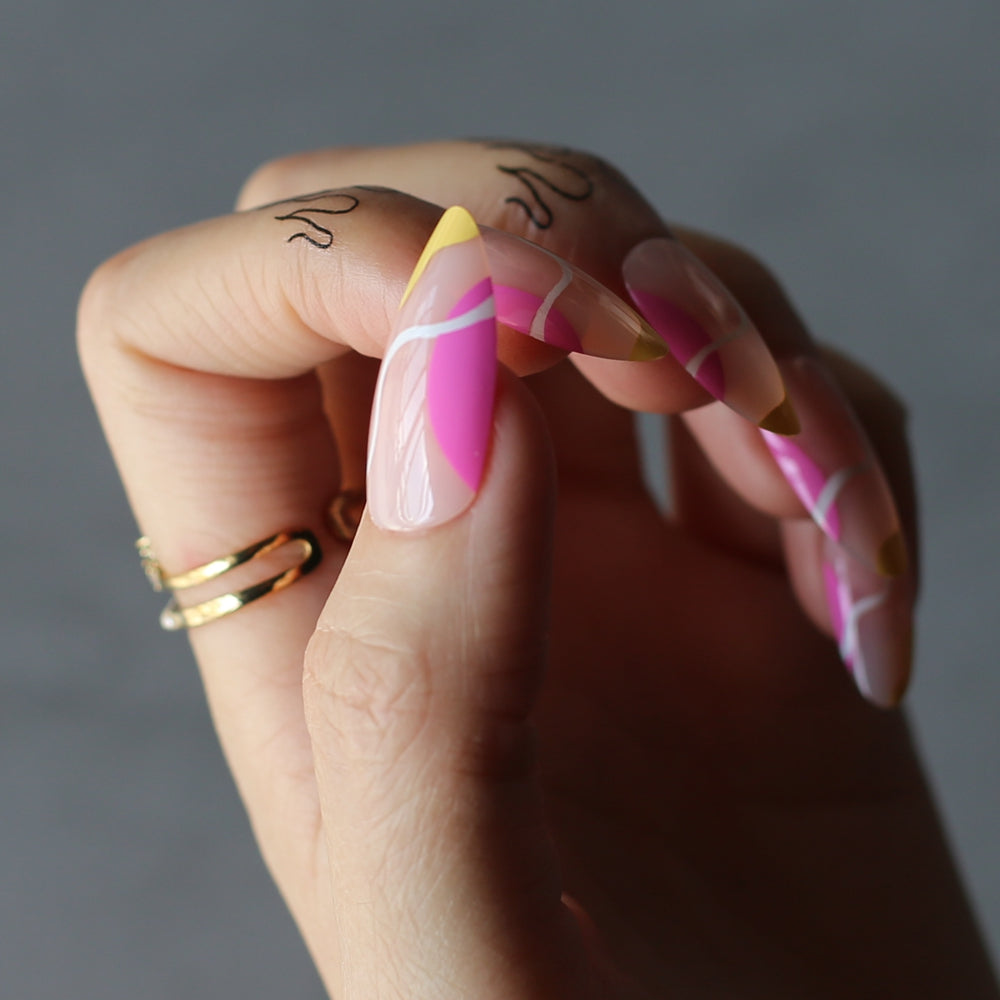 Almon Nails Summer Nais Yellow and Pink Press-on Nails