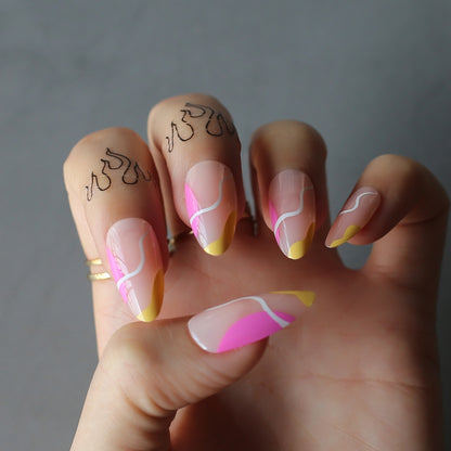 Almon Nails Summer Nais Yellow and Pink Press-on Nails
